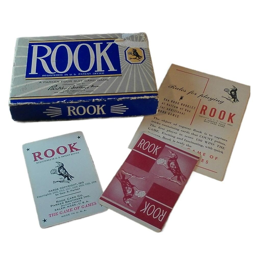 Vintage 1955 Rook Card Game Parker Brothers Blue Box/Red Cards Complete